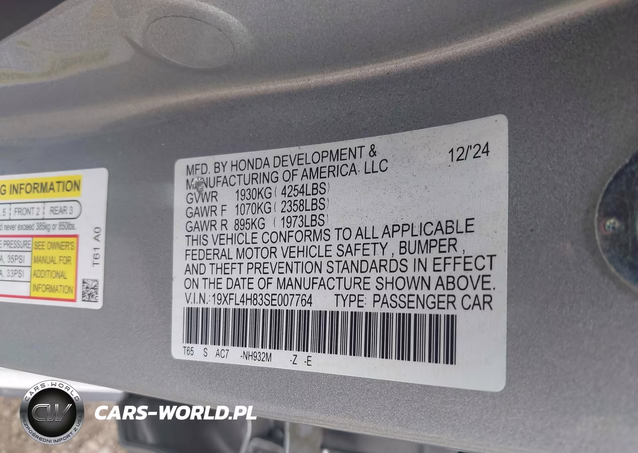 2025 Honda Civic Hybrid Sport VIN:19XFL4H83SE007764 - 9