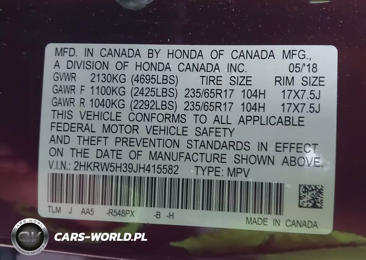 2018 Honda Cr-V Lx VIN:2HKRW5H39JH415582 - 9