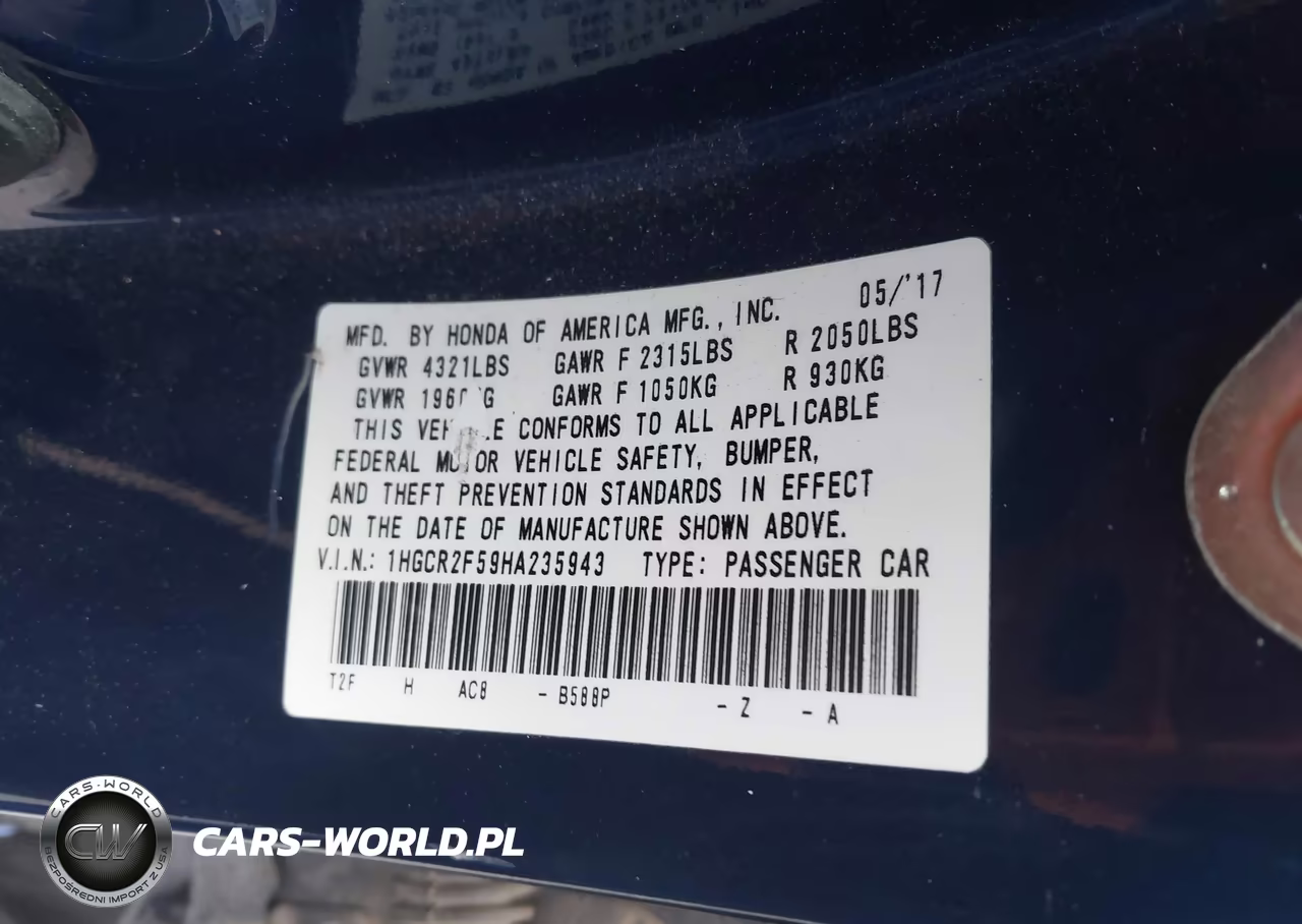 2017 Honda Accord Sport VIN:1HGCR2F59HA235943 - 9