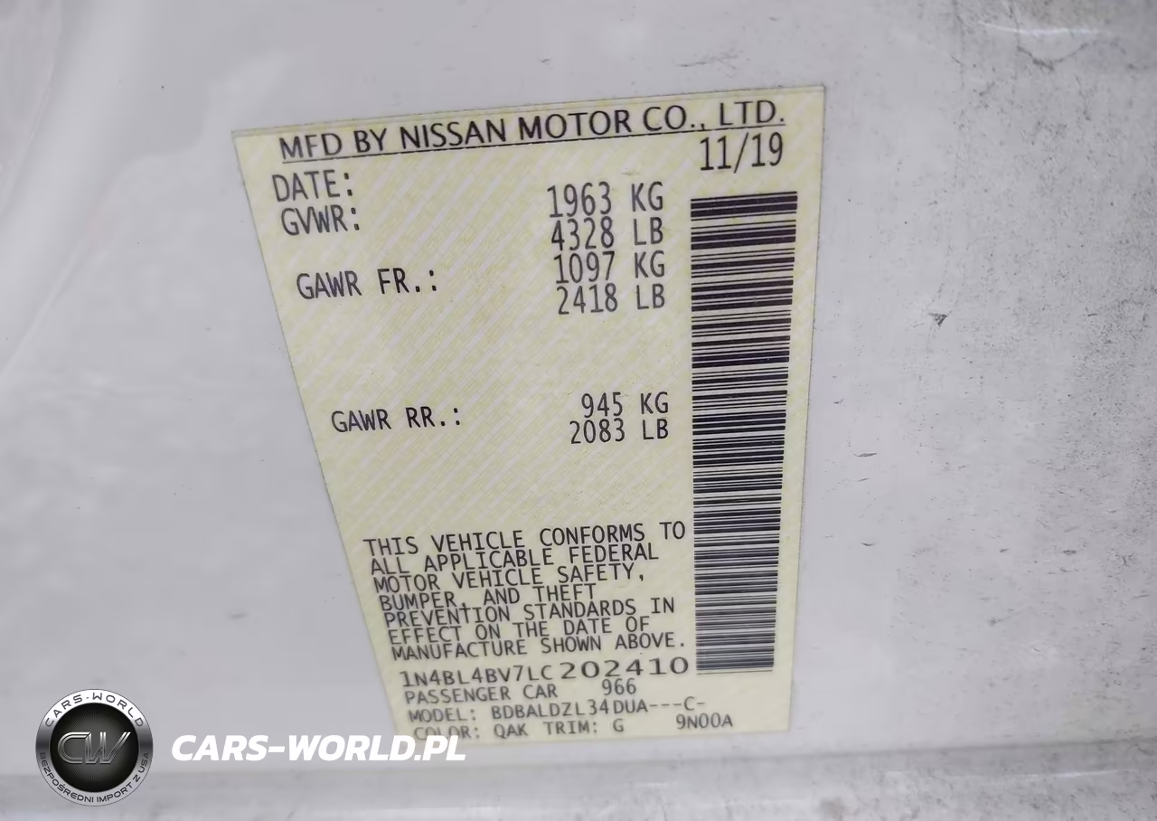 2020 Nissan Altima S Fwd VIN:1N4BL4BV7LC202410 - 9
