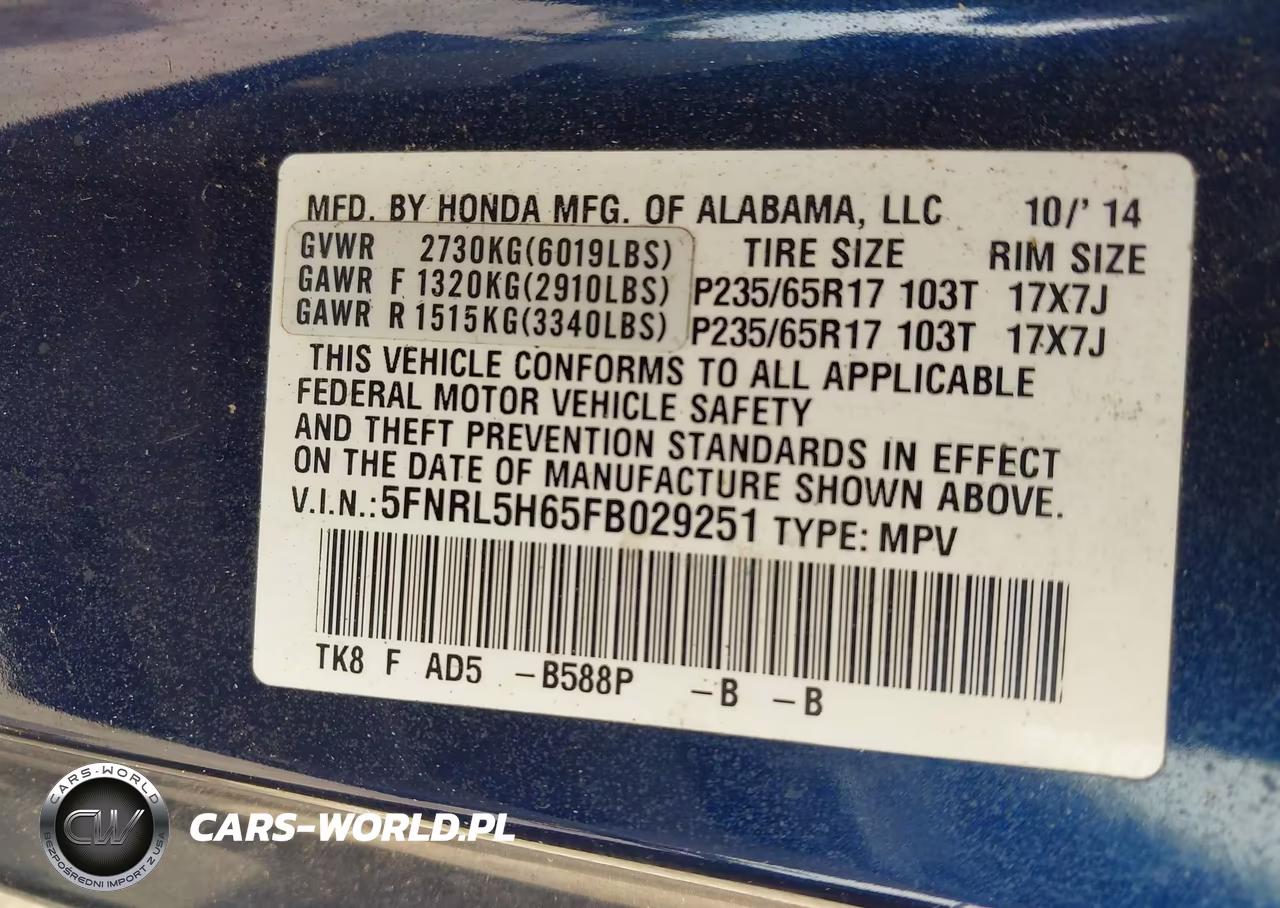 2015 Honda Odyssey Ex-L VIN:5FNRL5H65FB029251 - 9