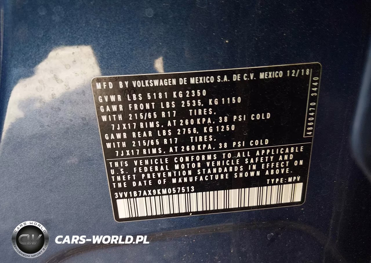 2019 Volkswagen Tiguan 2.0T S VIN:3VV1B7AX9KM057513 - 9