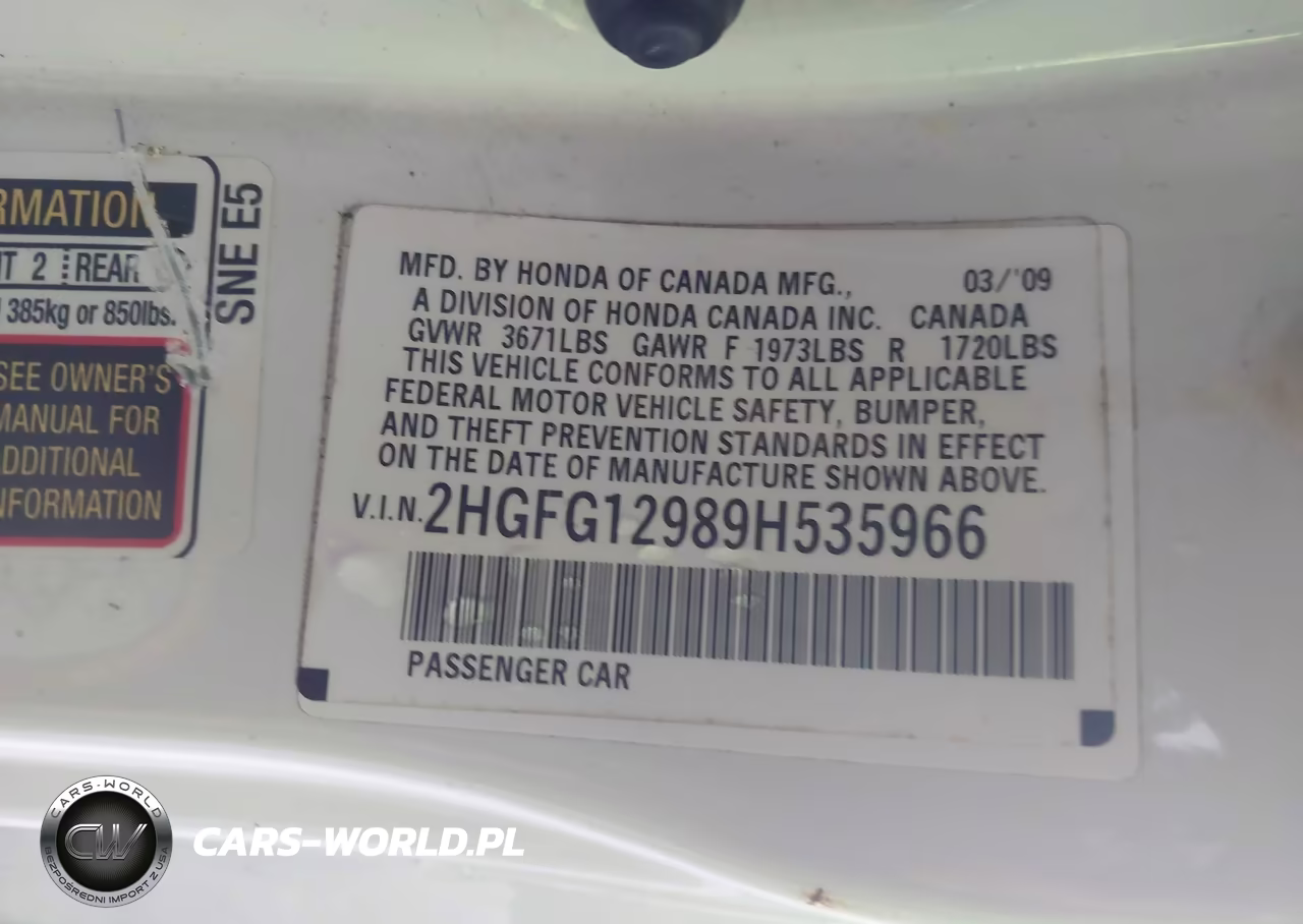 2009 Honda Civic Ex-L VIN:2HGFG12989H535966 - 9
