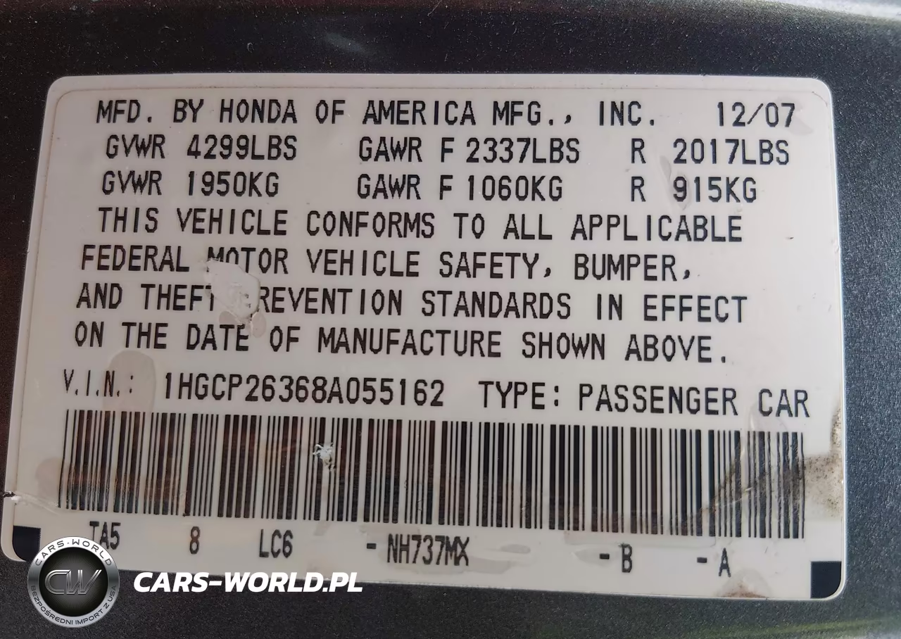 2008 Honda Accord 2.4 Lx VIN:1HGCP26368A055162 - 9