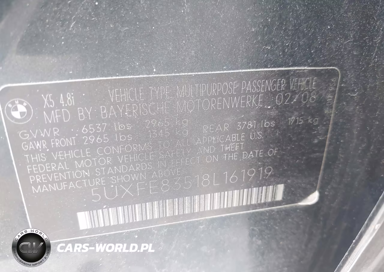 2008 BMW X5 4.8I VIN:5UXFE83518L161919 - 9