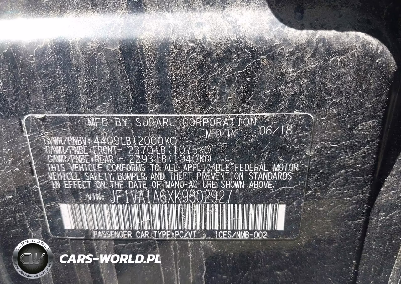 2019 Subaru Wrx VIN:JF1VA1A6XK9802927 - 9