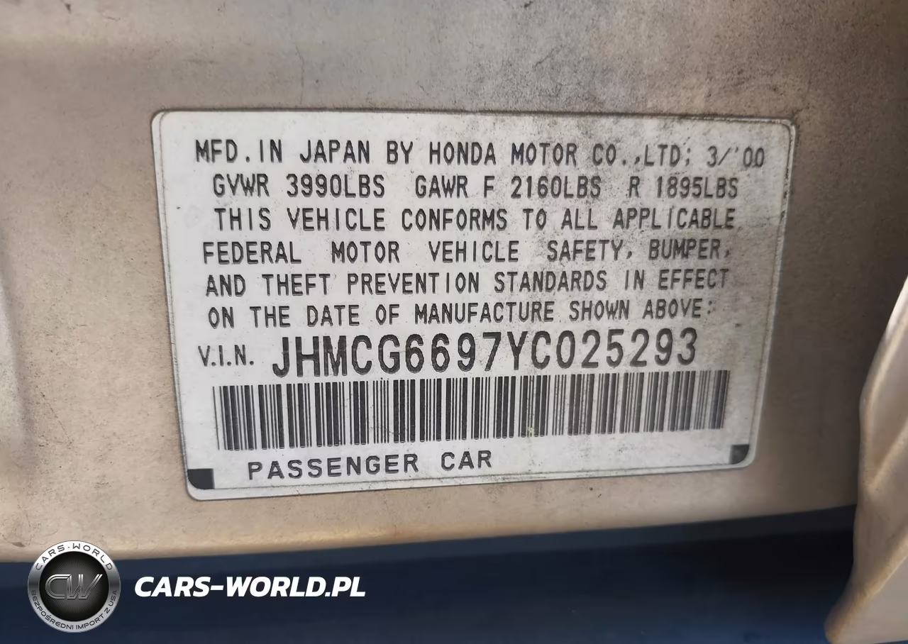2000 Honda Accord 2.3 Se VIN:JHMCG6697YC025293 - 9