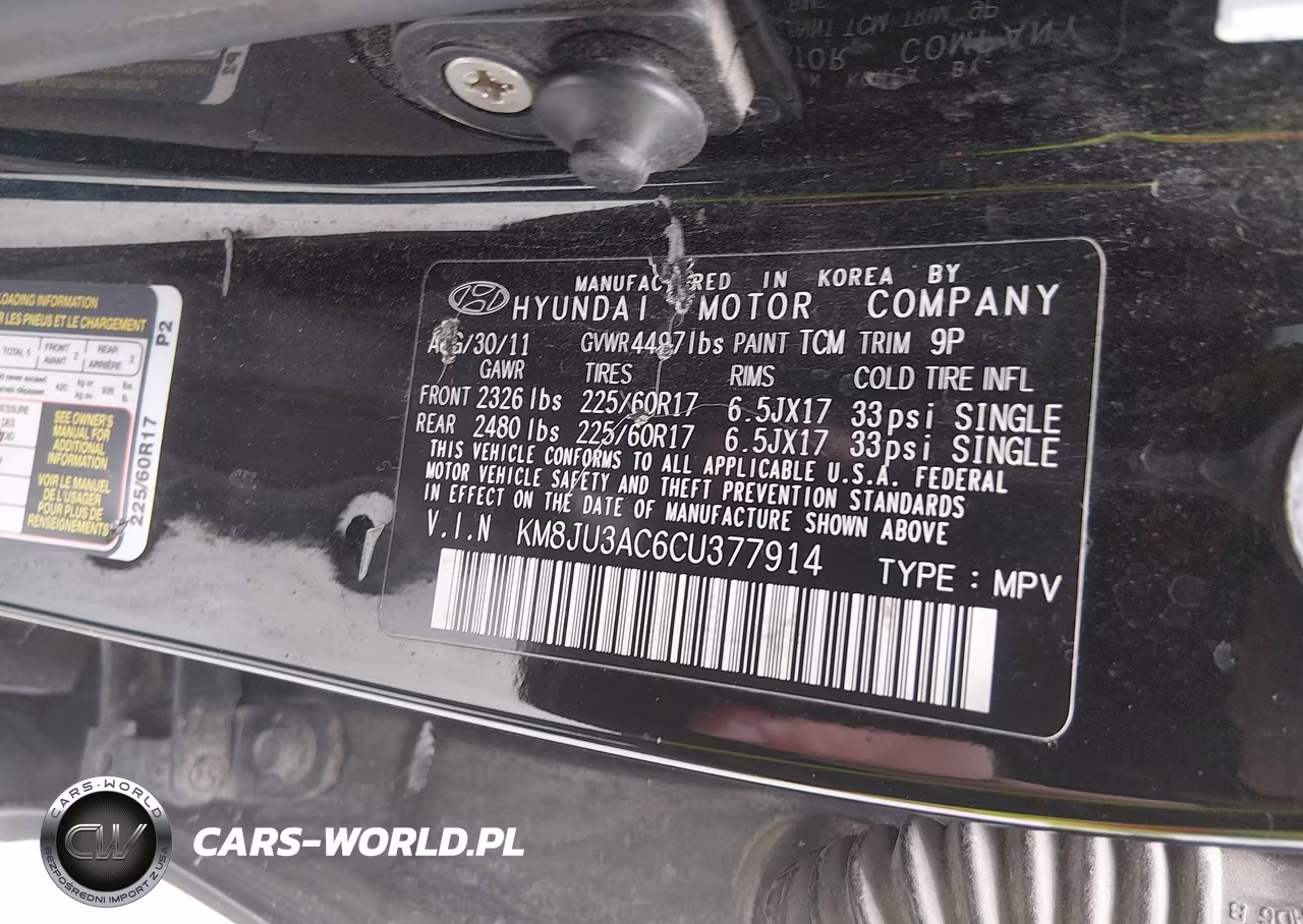 2012 Hyundai Tucson Gls VIN:KM8JU3AC6CU377914 - 9