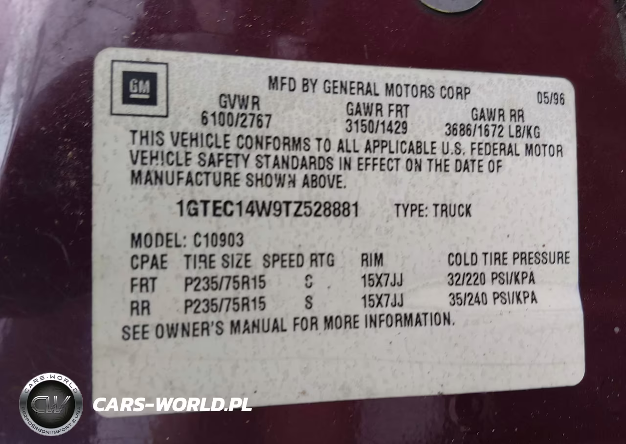 1996 GMC Sierra C1500 VIN:1GTEC14W9TZ528881 - 9