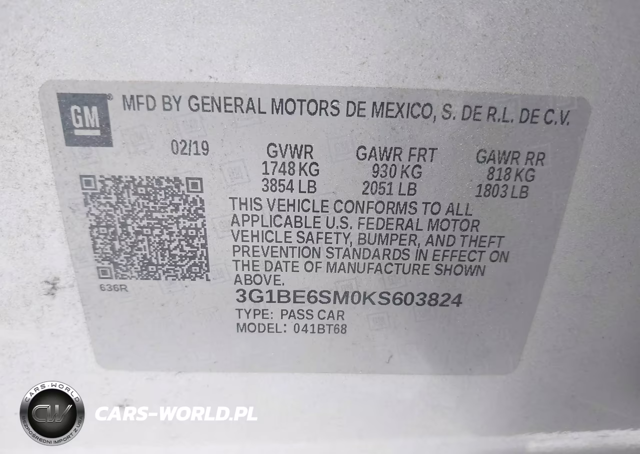 2019 Chevrolet Cruze Lt VIN:3G1BE6SM0KS603824 - 9