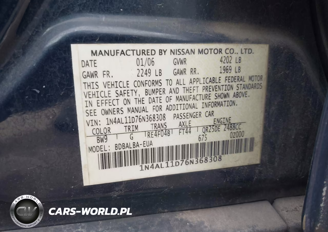 2006 Nissan Altima 2.5 S VIN:1N4AL11D76N368308 - 9