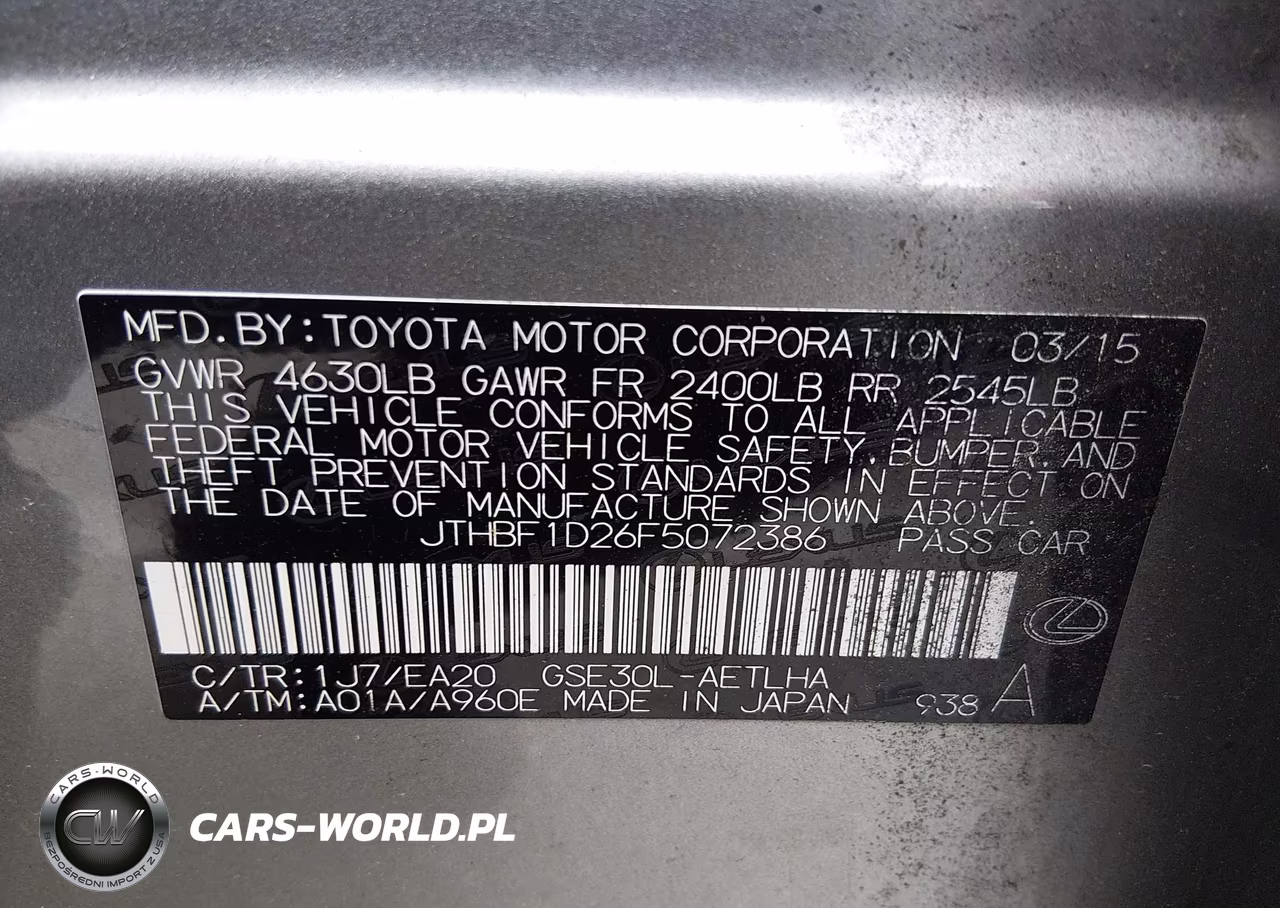 2015 Lexus Is 250 VIN:JTHBF1D26F5072386 - 9