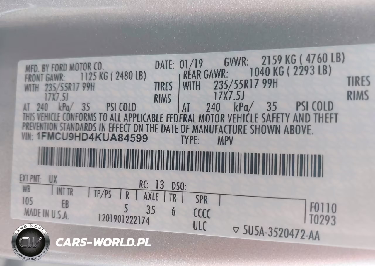 2019 Ford Escape Sel VIN:1FMCU9HD4KUA84599 - 9