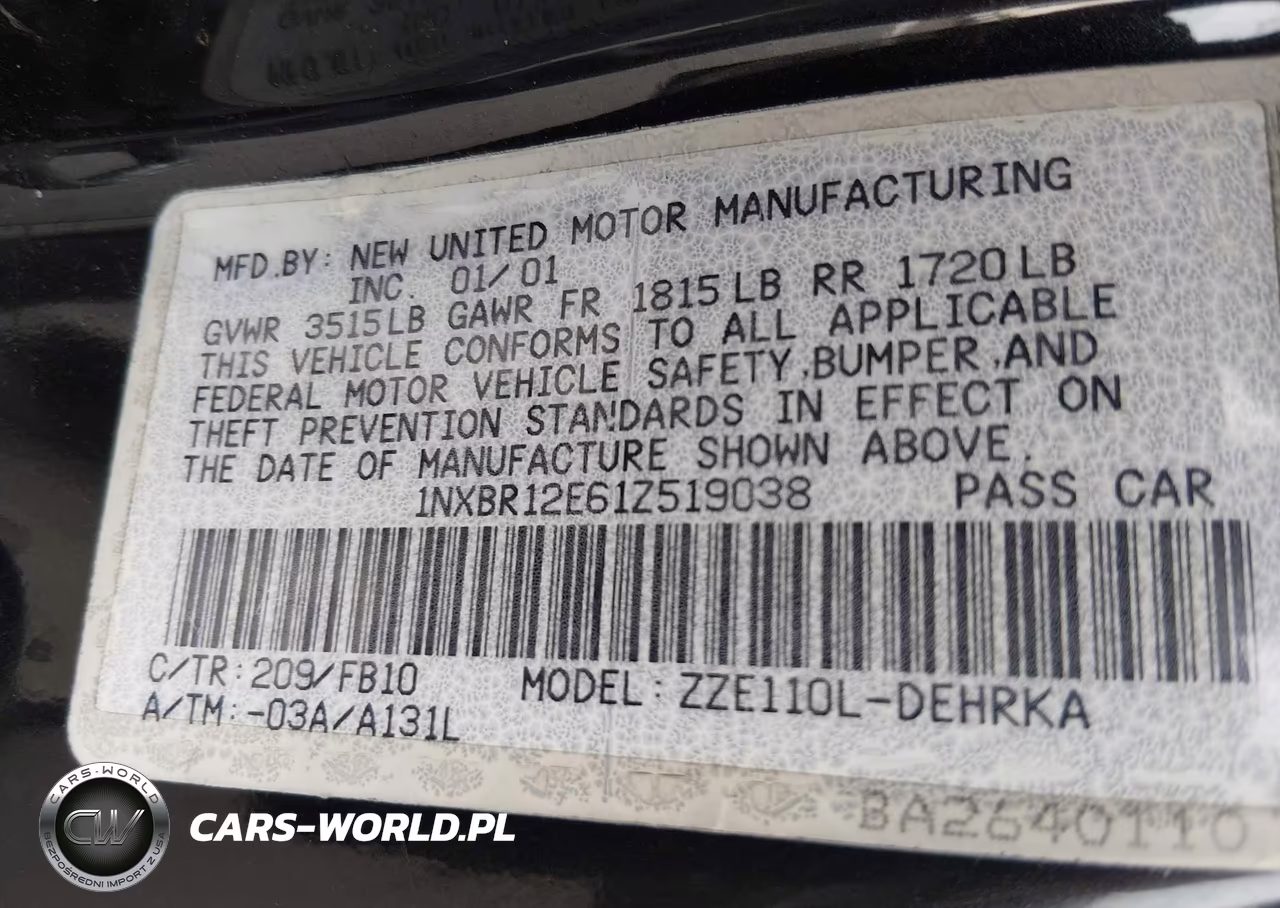 2001 Toyota Corolla Ce VIN:1NXBR12E61Z519038 - 9