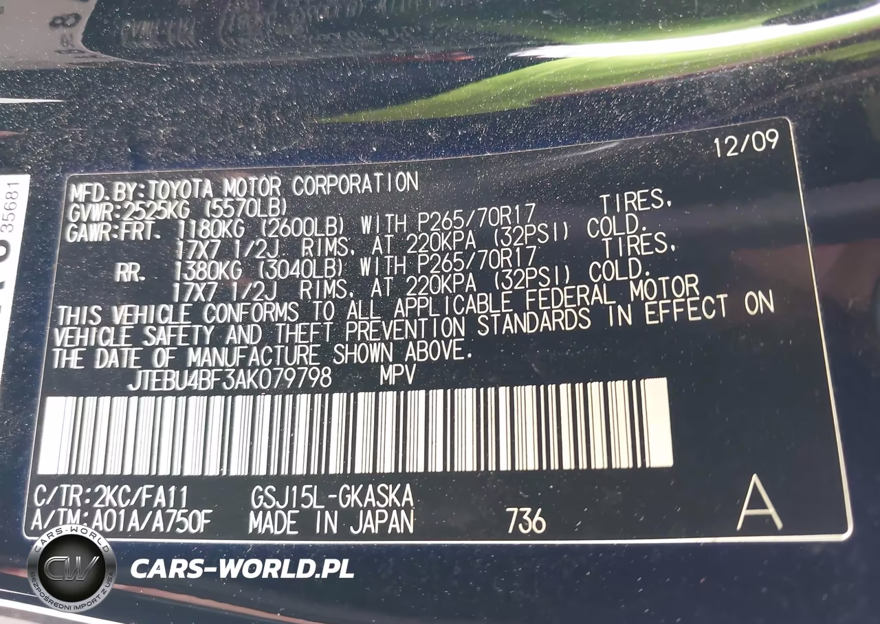 2010 Toyota Fj Cruiser VIN:JTEBU4BF3AK079798 - 9