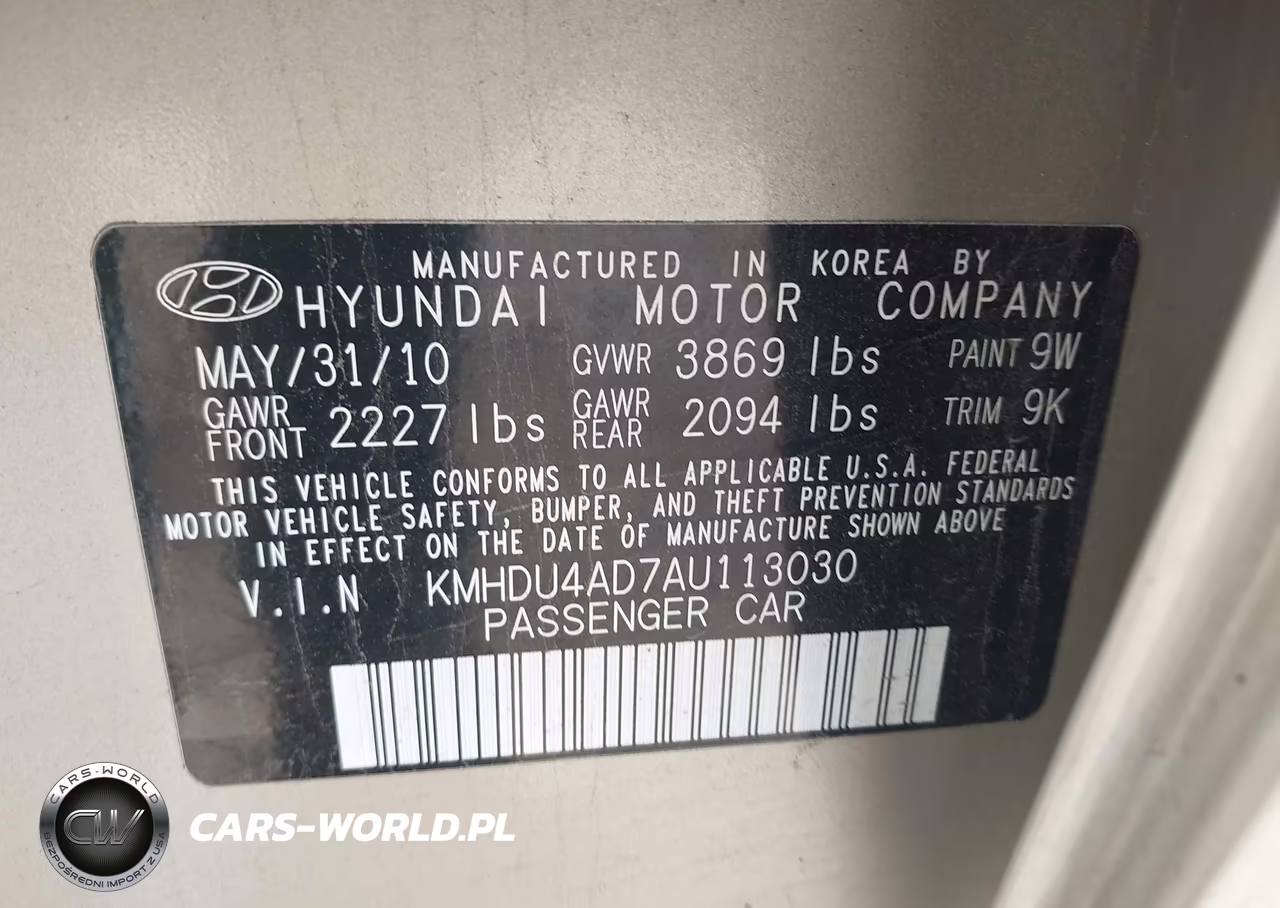 2010 Hyundai Elantra Gls VIN:KMHDU4AD7AU113030 - 9