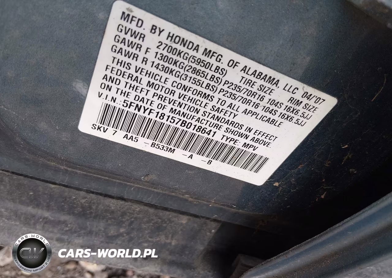 2007 Honda Pilot Lx VIN:5FNYF18157B018641 - 9