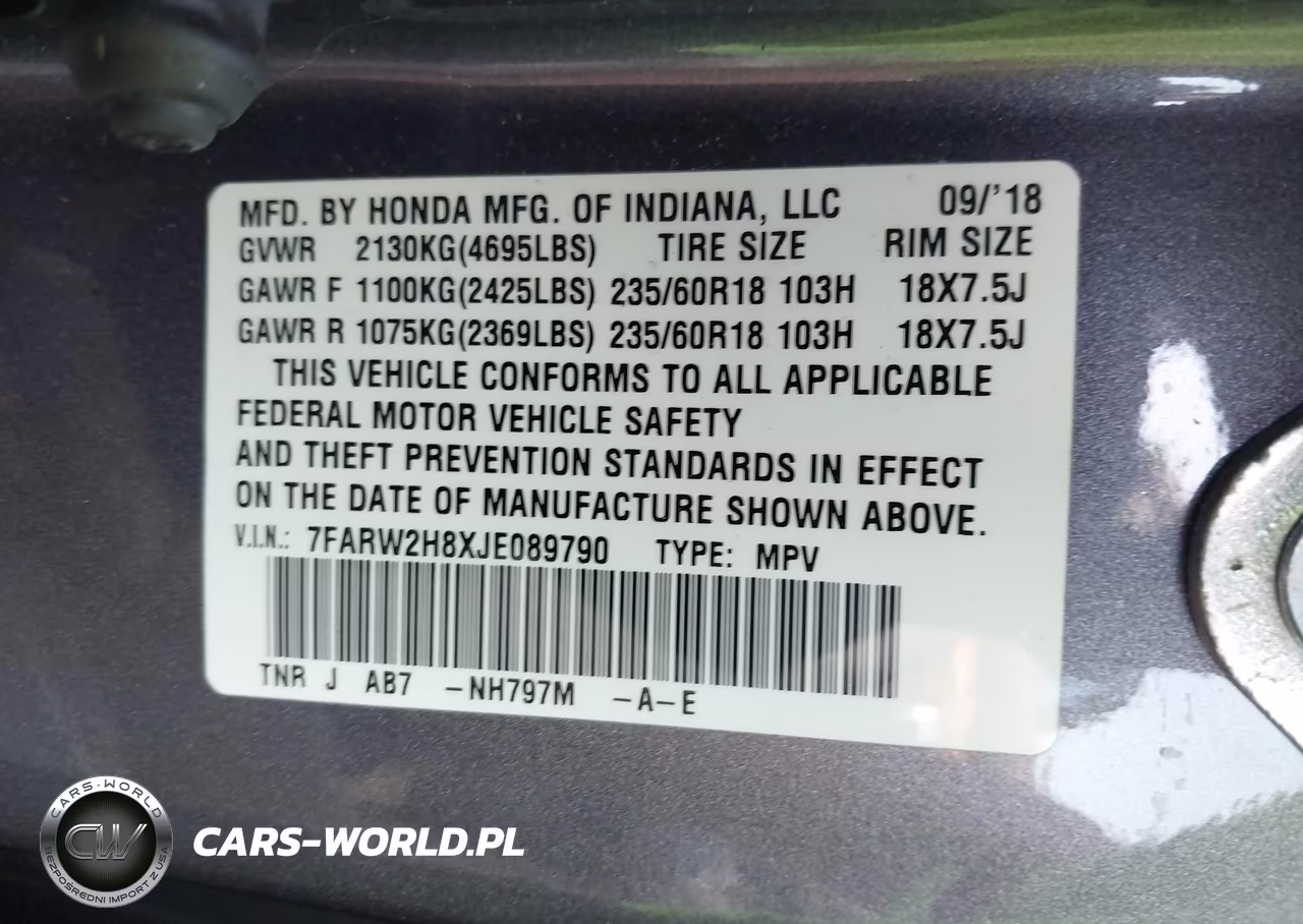 2018 Honda Cr-V Ex-L-Ex-L Navi VIN:7FARW2H8XJE089790 - 9