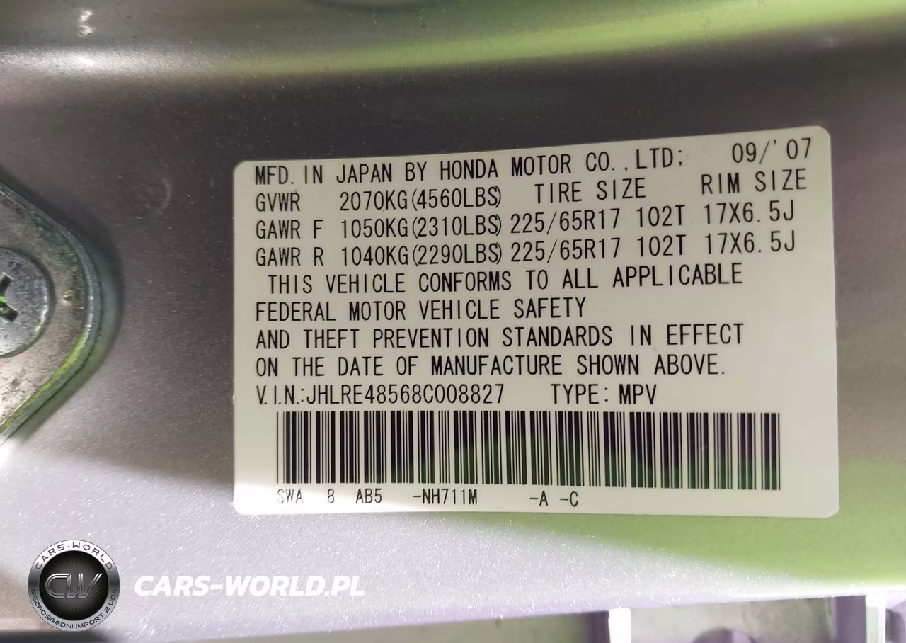 2008 Honda Cr-V Ex VIN:JHLRE48568C008827 - 9