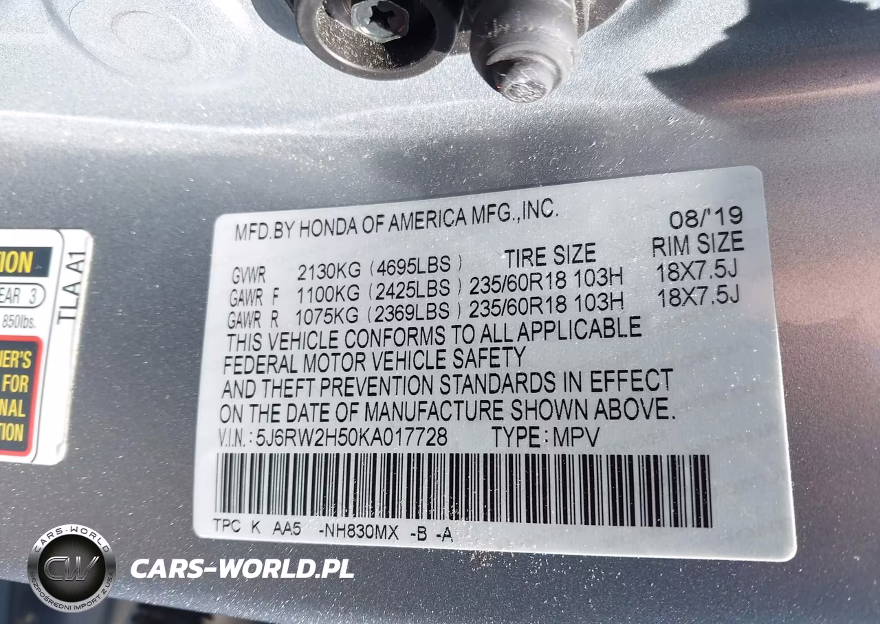 2019 Honda Cr-V Ex VIN:5J6RW2H50KA017728 - 9