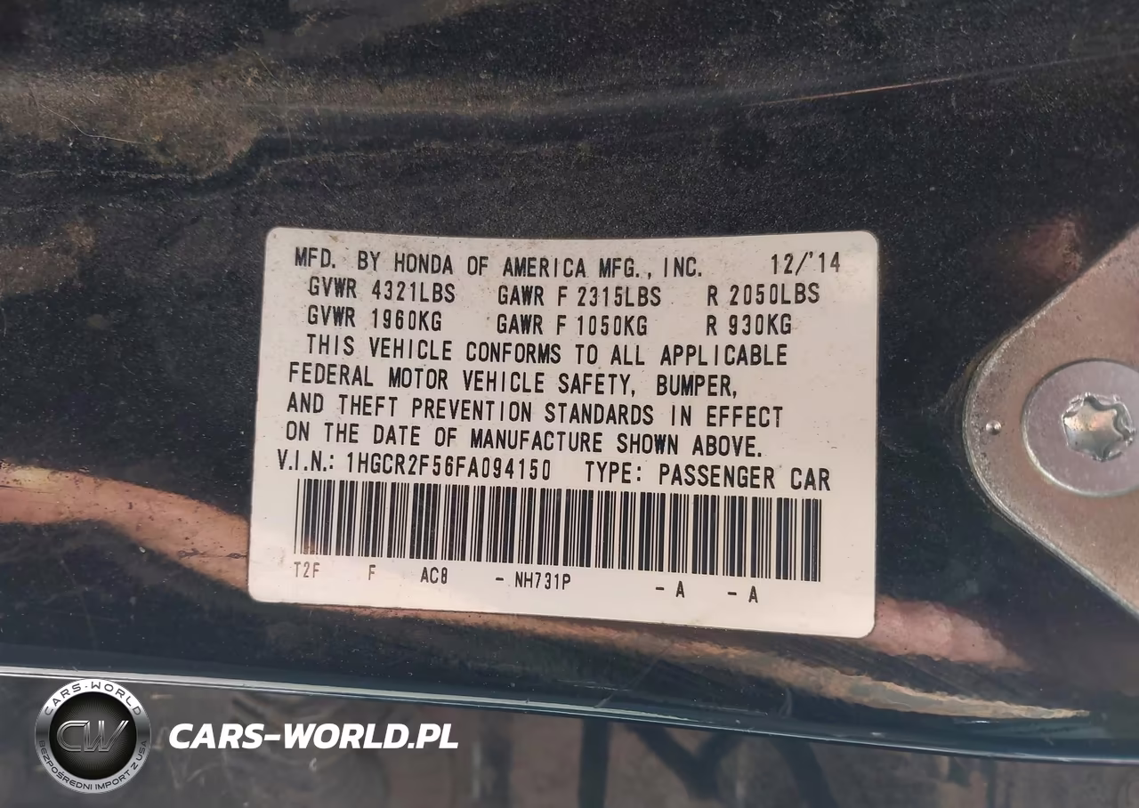 2015 Honda Accord Sport VIN:1HGCR2F56FA094150 - 9