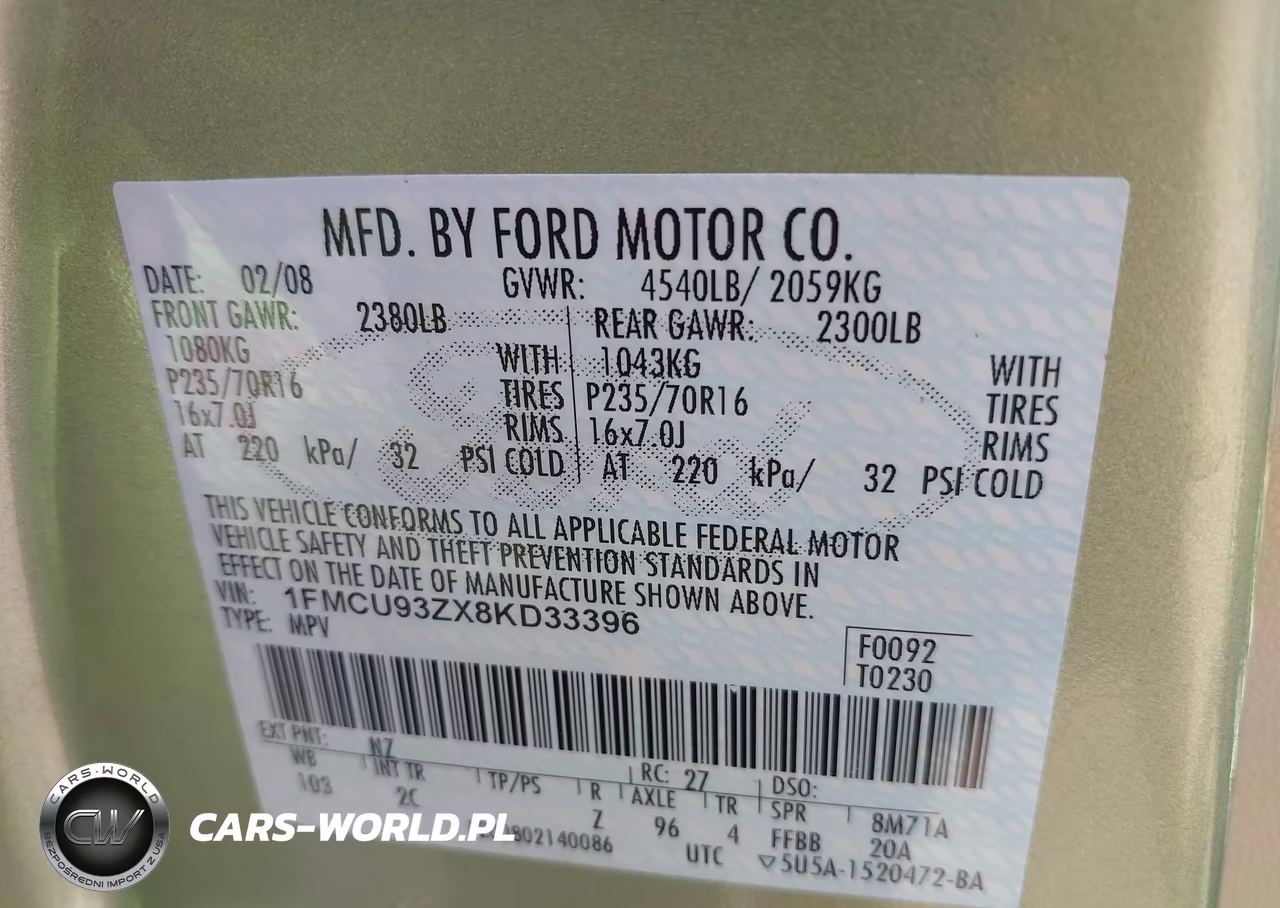 2008 Ford Escape Xlt VIN:1FMCU93ZX8KD33396 - 9
