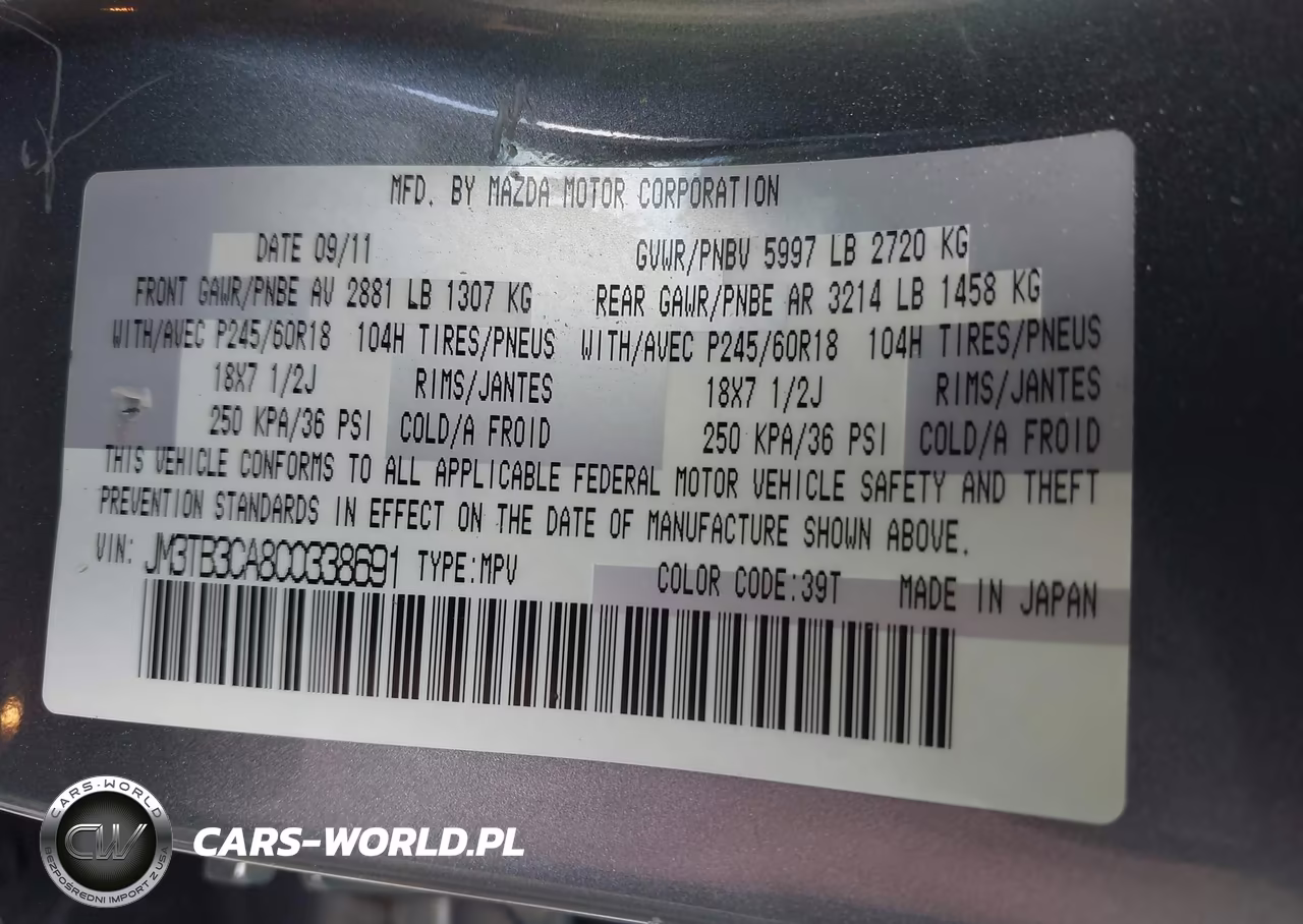 2012 Mazda Cx-9 Touring VIN:JM3TB3CA8C0338691 - 9