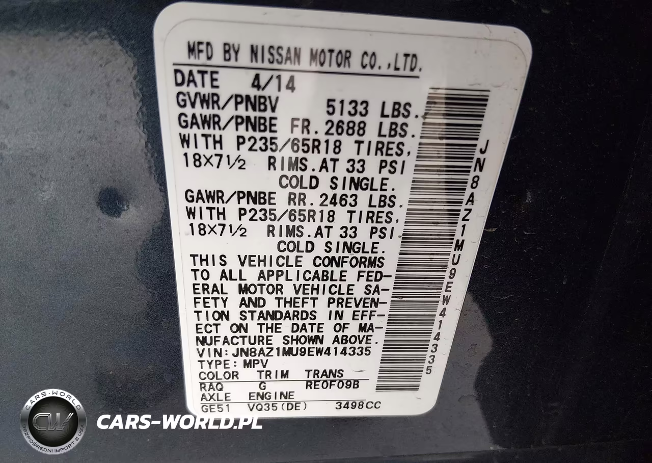 2014 Nissan Murano S VIN:JN8AZ1MU9EW414335 - 9