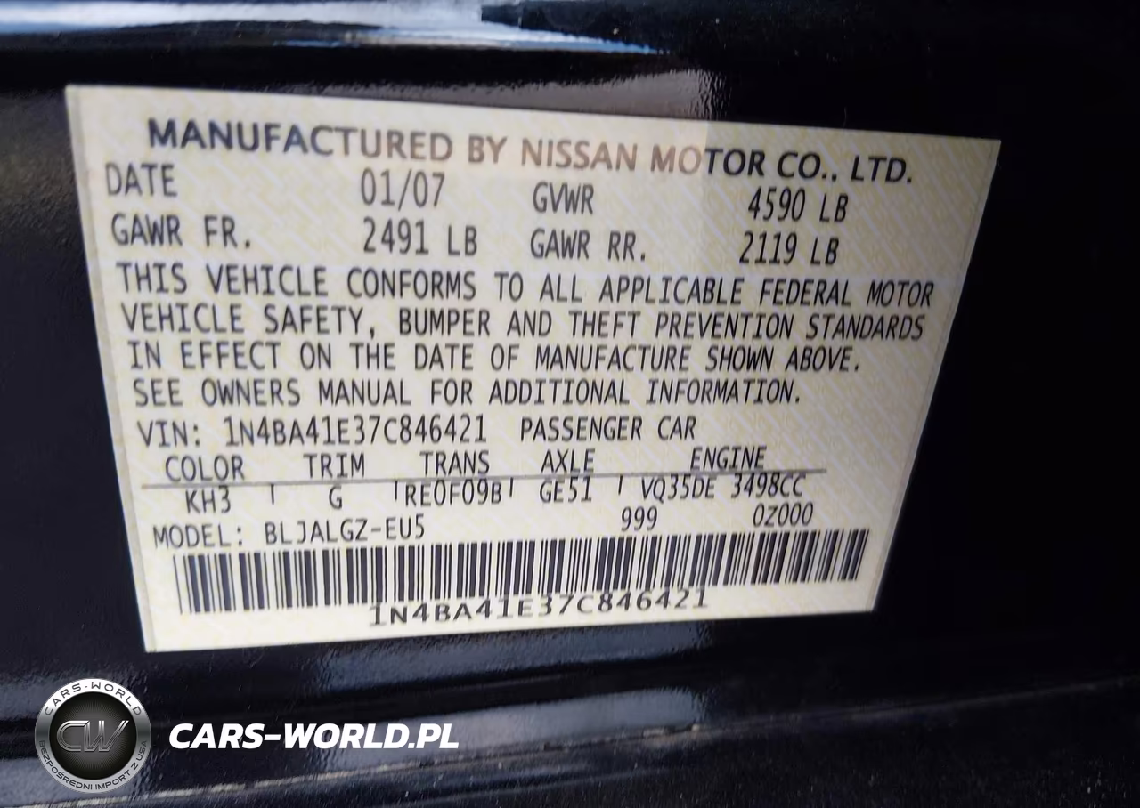 2007 Nissan Maxima 3.5 Sl VIN:1N4BA41E37C846421 - 9