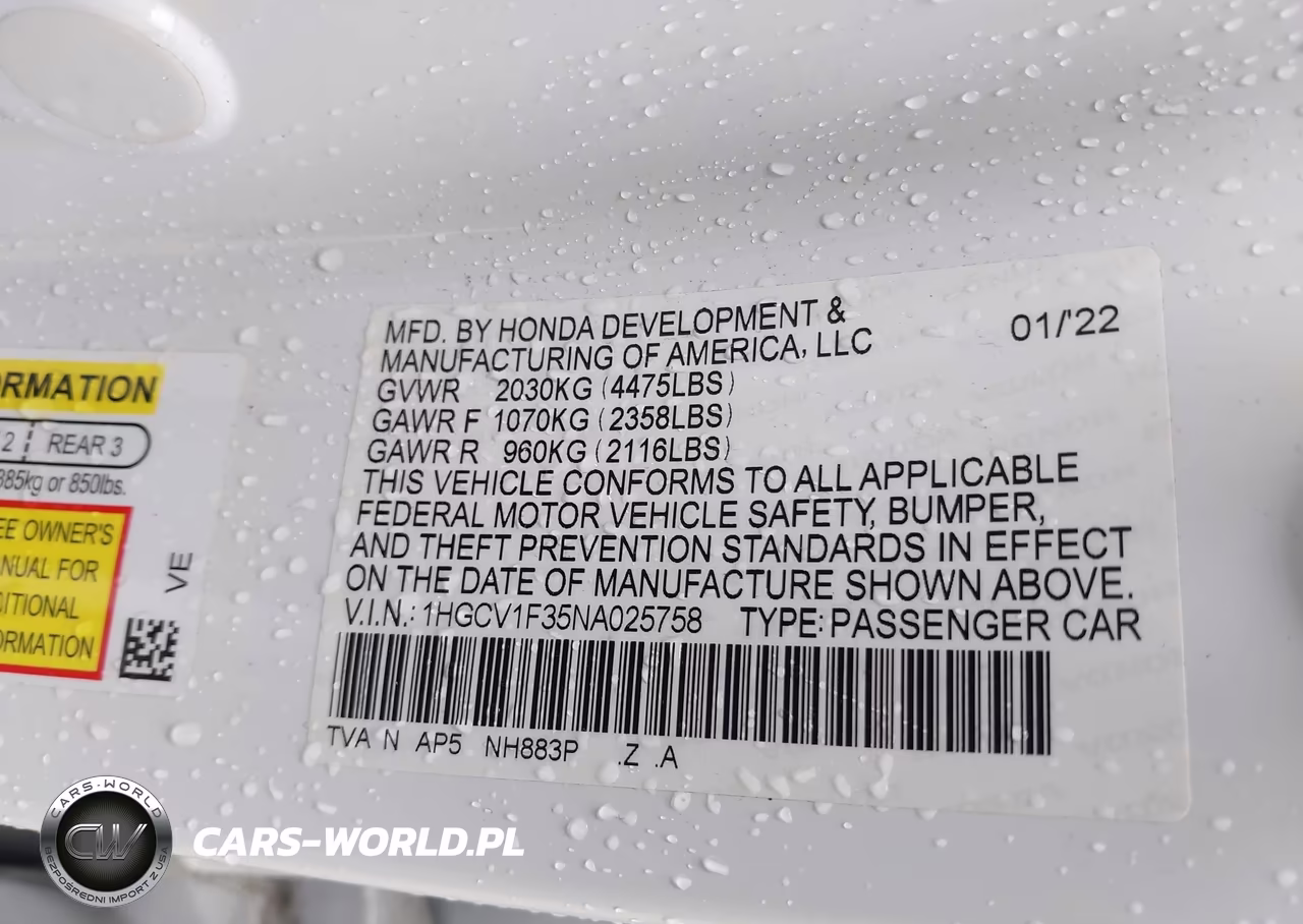 2022 Honda Accord Sport VIN:1HGCV1F35NA025758 - 9