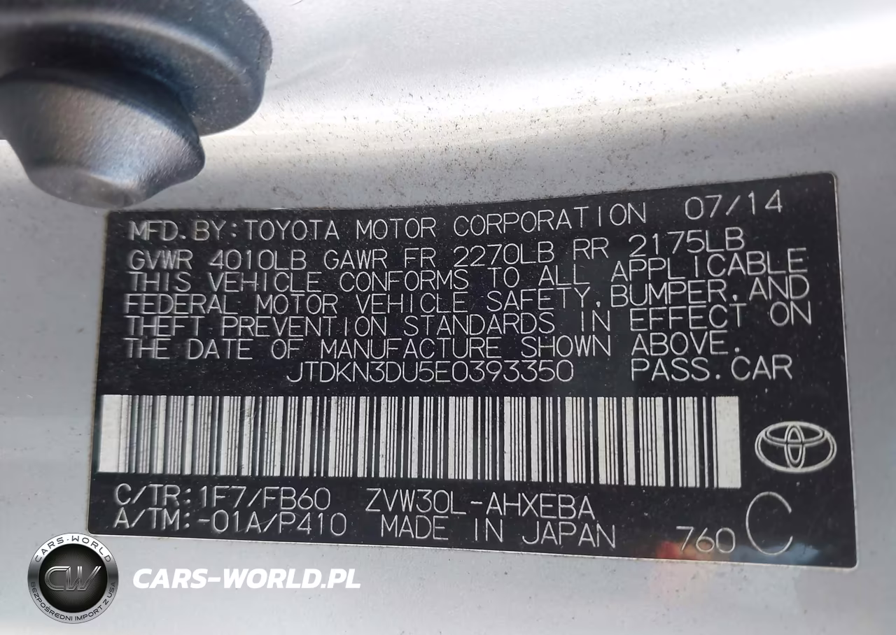 2014 Toyota Prius Two VIN:JTDKN3DU5E0393350 - 9