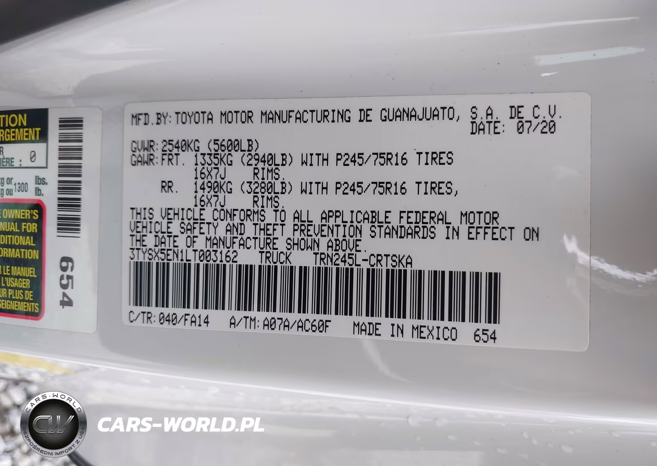 2020 Toyota Tacoma Sr VIN:3TYSX5EN1LT003162 - 9