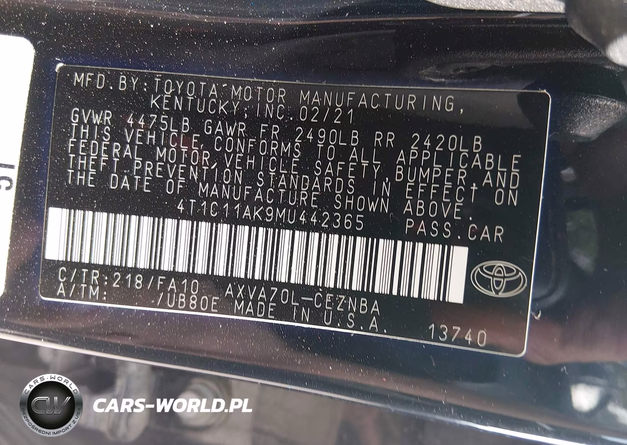 2021 Toyota Camry Le VIN:4T1C11AK9MU442365 - 9