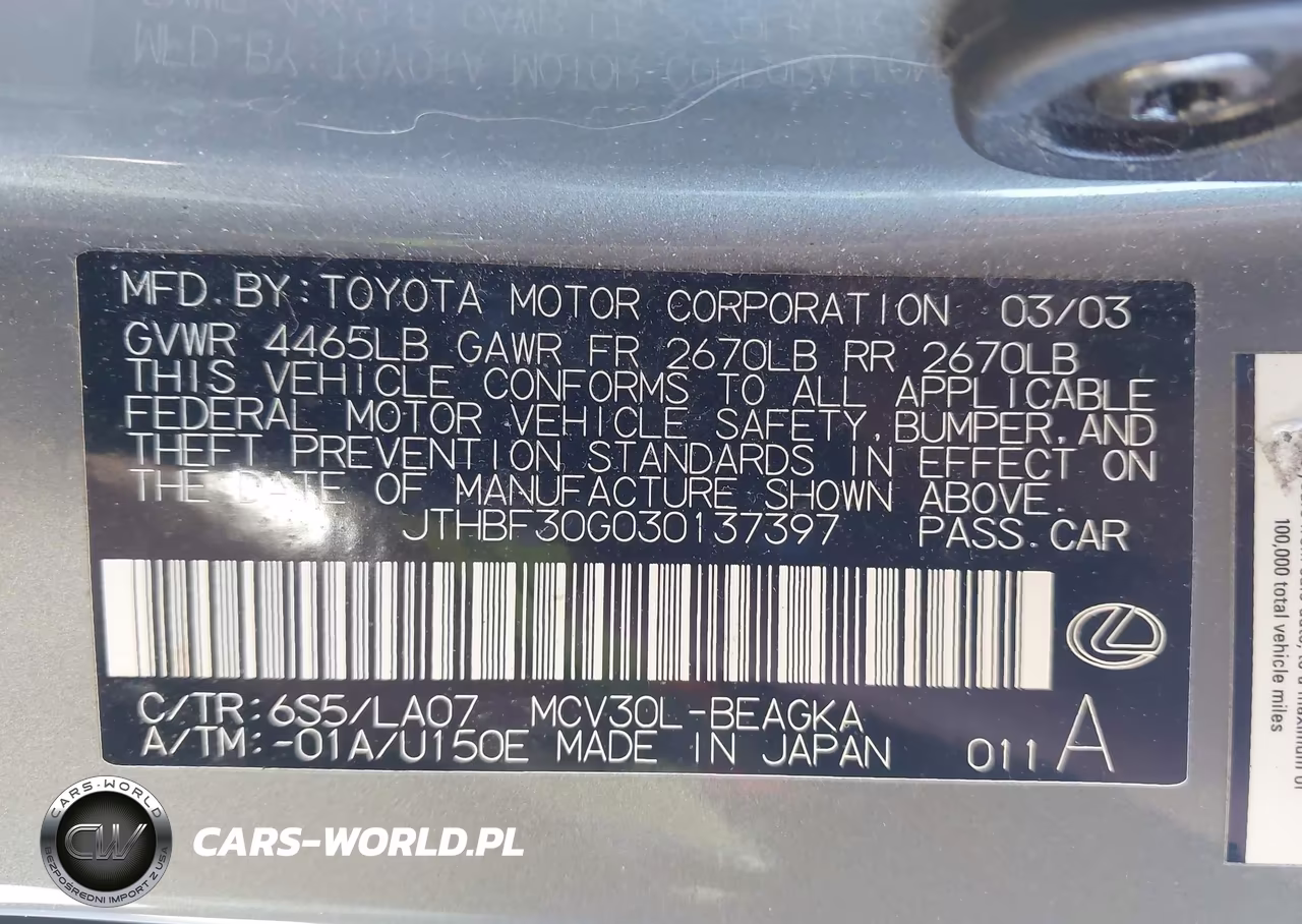 2003 Lexus Es 300 VIN:JTHBF30G030137397 - 9