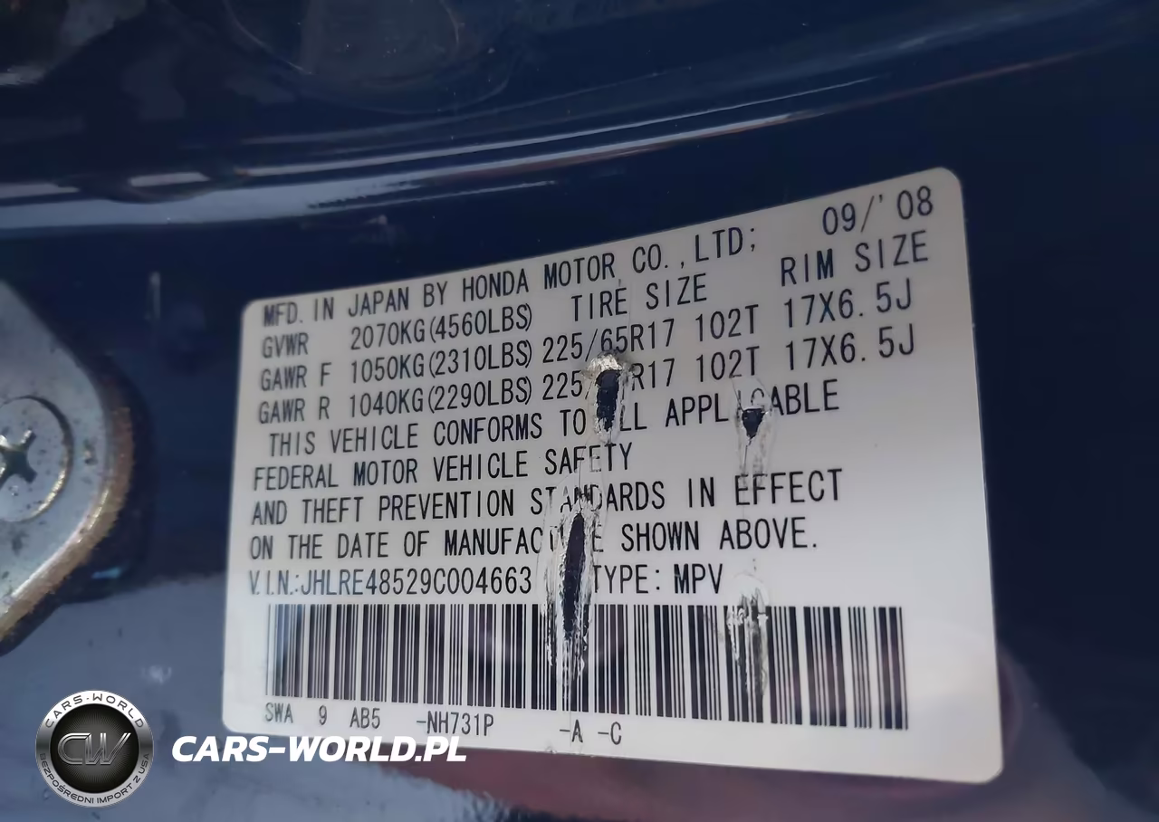 2009 Honda Cr-V Ex VIN:JHLRE48529C004663 - 9