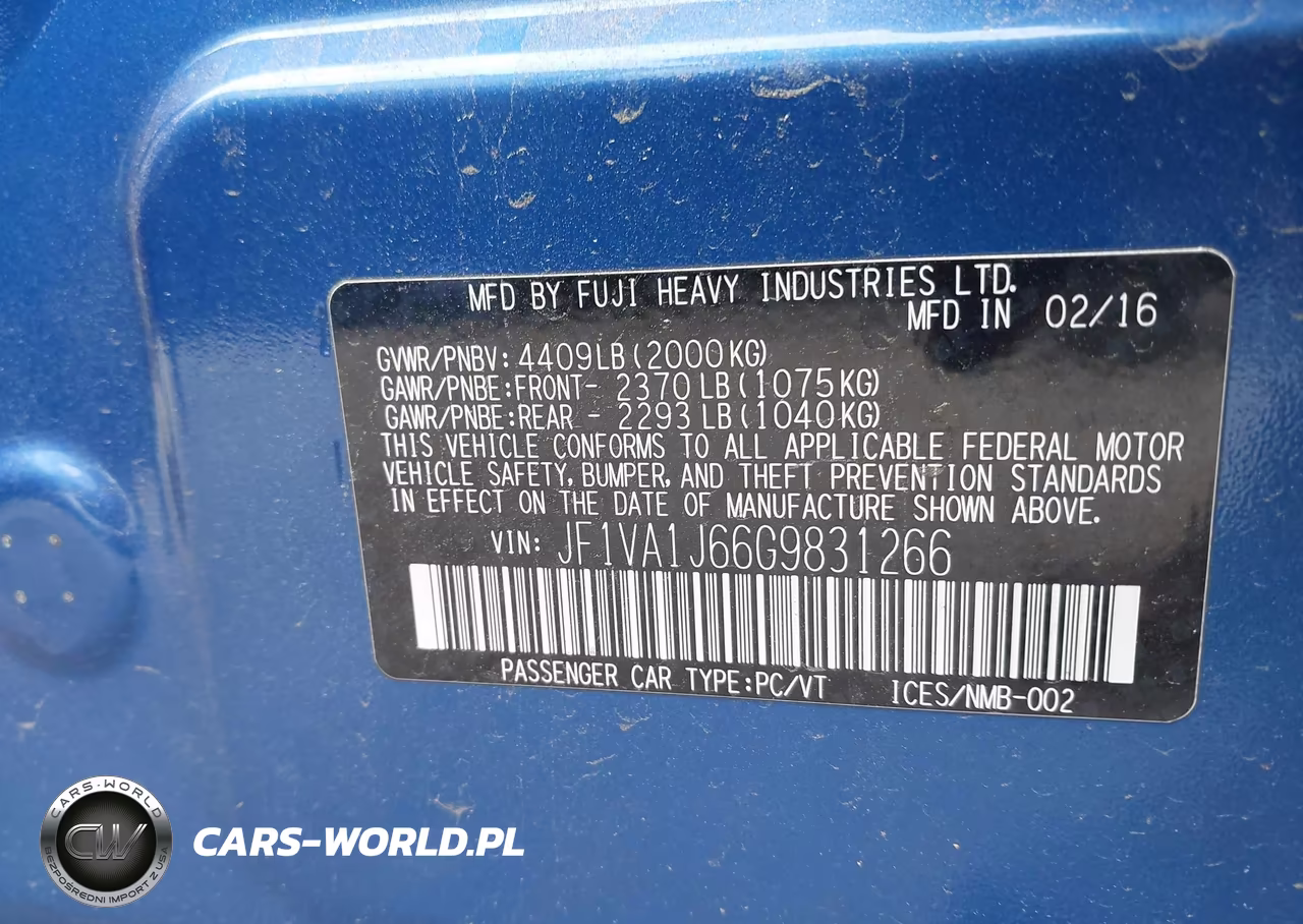 2016 Subaru Wrx Limited VIN:JF1VA1J66G9831266 - 9