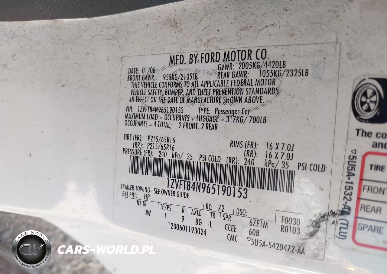 2006 Ford Mustang V6 VIN:1ZVFT84N965190153 - 9