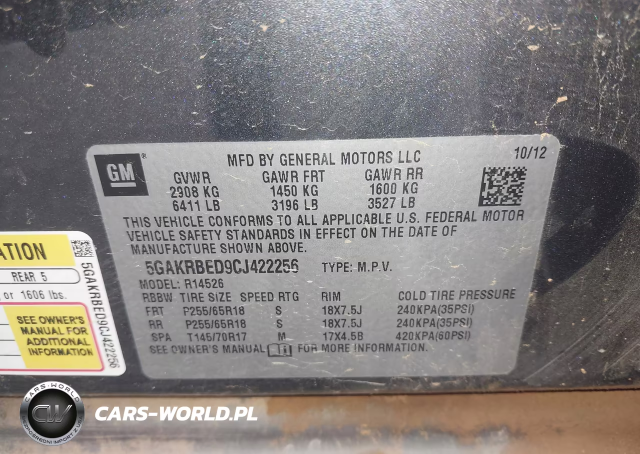 2012 Buick Enclave Convenience VIN:5GAKRBED9CJ422256 - 9