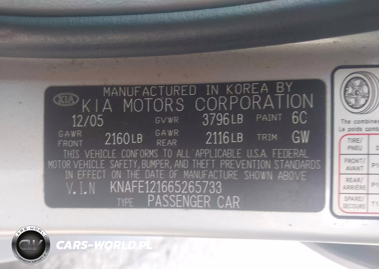 2006 Kia Spectra Ex-Lx-Sx VIN:KNAFE121665265733 - 9