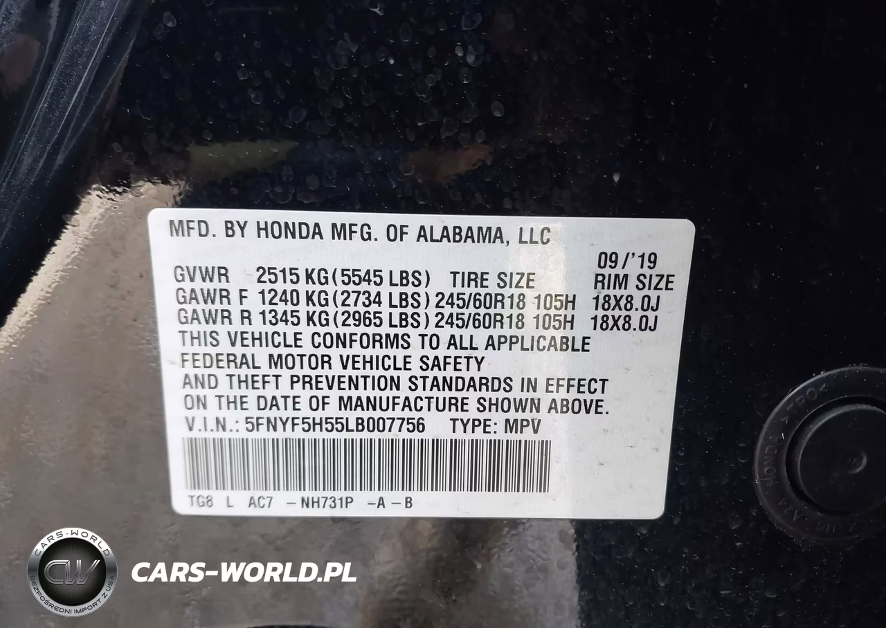 2020 Honda Pilot 2Wd Ex-L VIN:5FNYF5H55LB007756 - 9