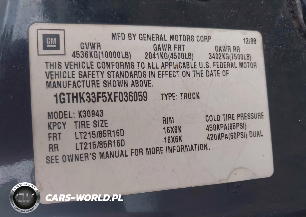 1999 GMC Sierra 3500 Sl VIN:1GTHK33F5XF036059 - 9