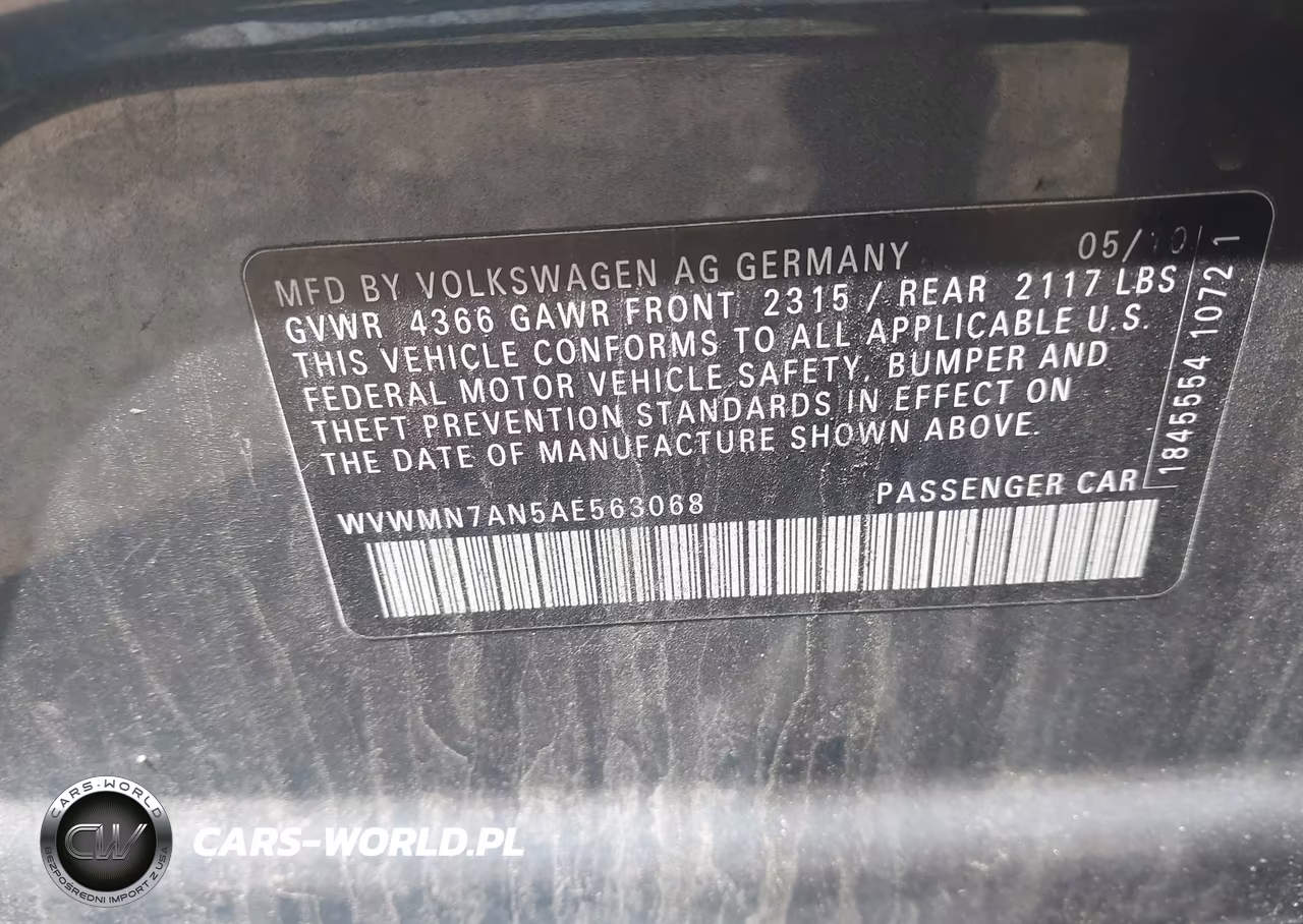 2010 Volkswagen Cc Sport VIN:WVWMN7AN5AE563068 - 9