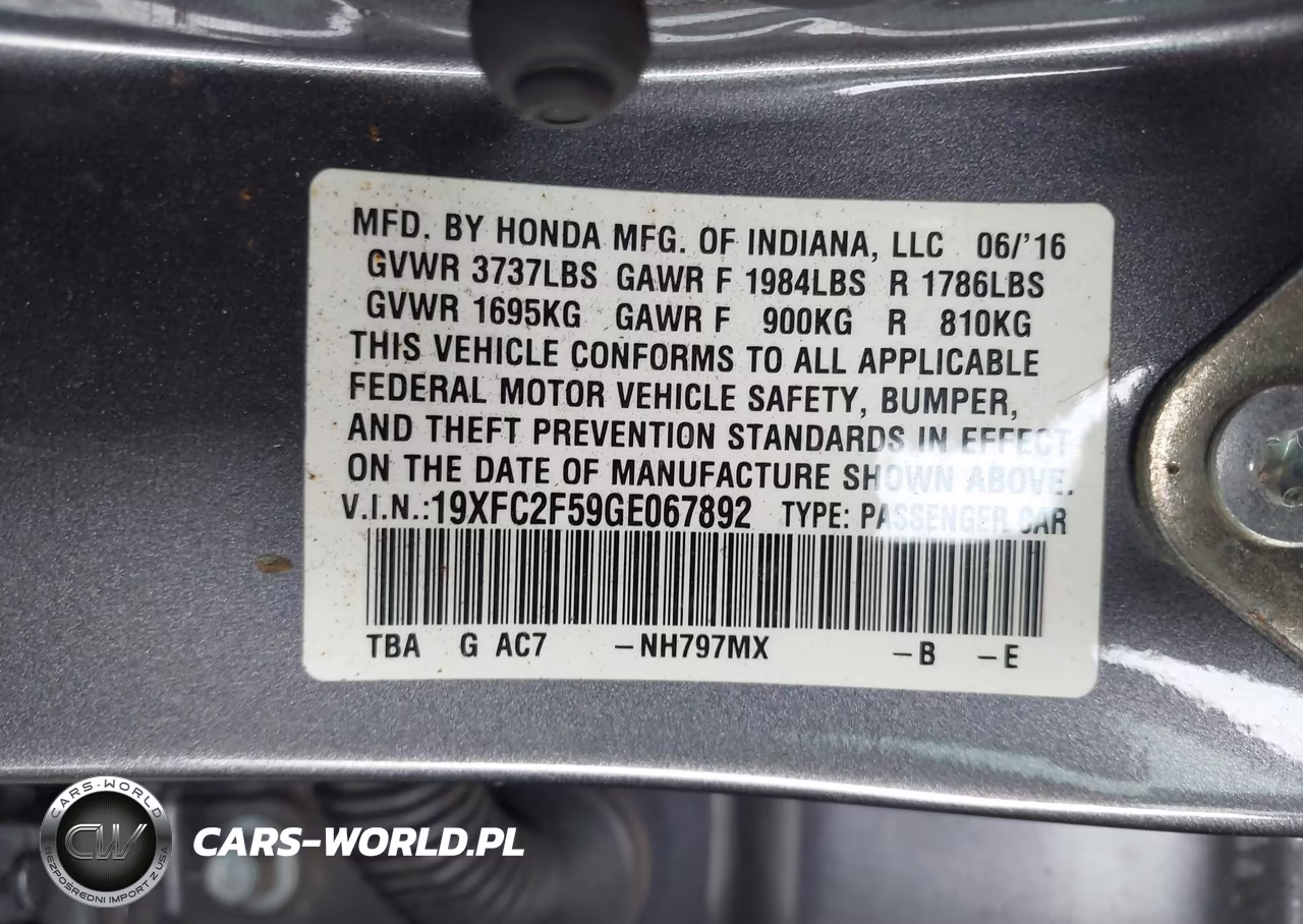 2016 Honda Civic Lx VIN:19XFC2F59GE067892 - 9