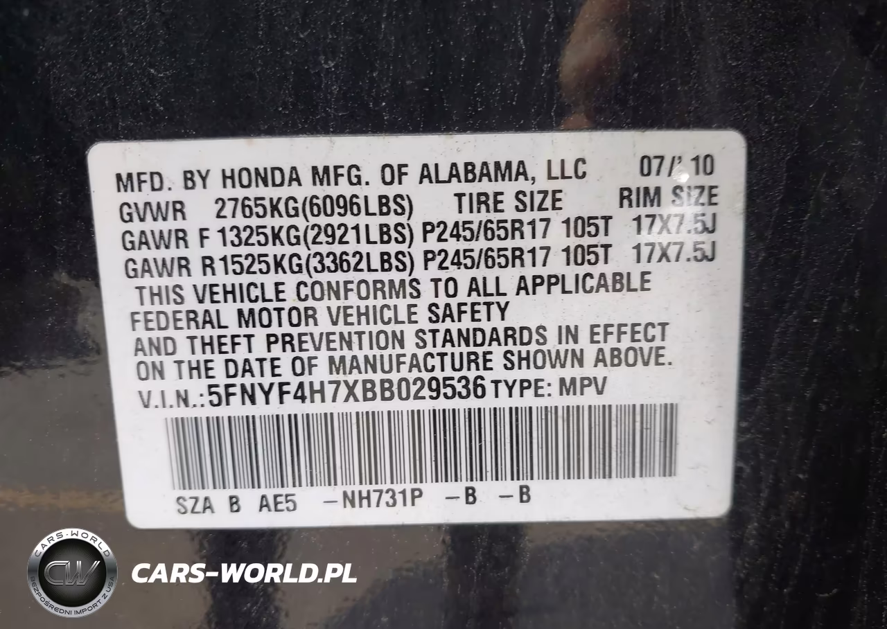 2011 Honda Pilot Ex-L VIN:5FNYF4H7XBB029536 - 9