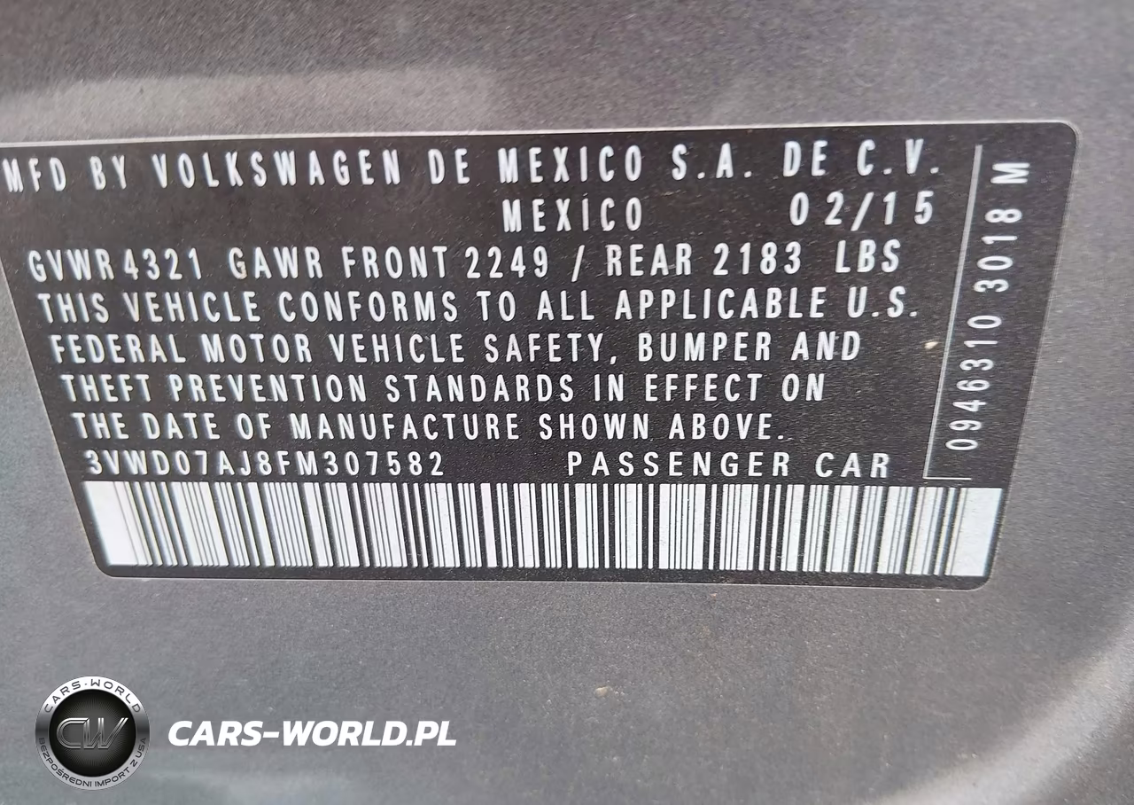 2015 Volkswagen Jetta 1.8T Se VIN:3VWD07AJ8FM307582 - 9