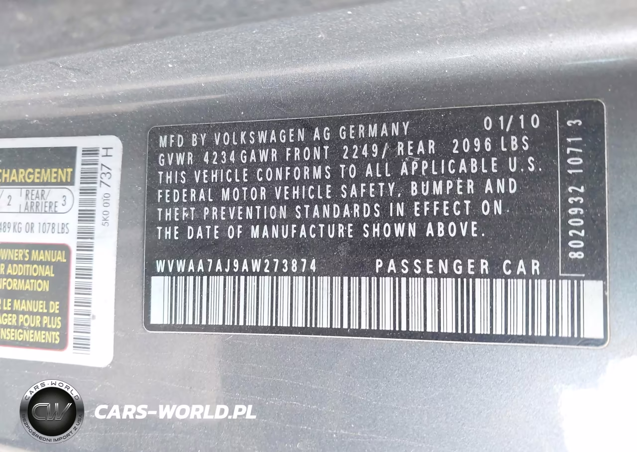 2010 Volkswagen Golf 2-Door VIN:WVWAA7AJ9AW273874 - 9