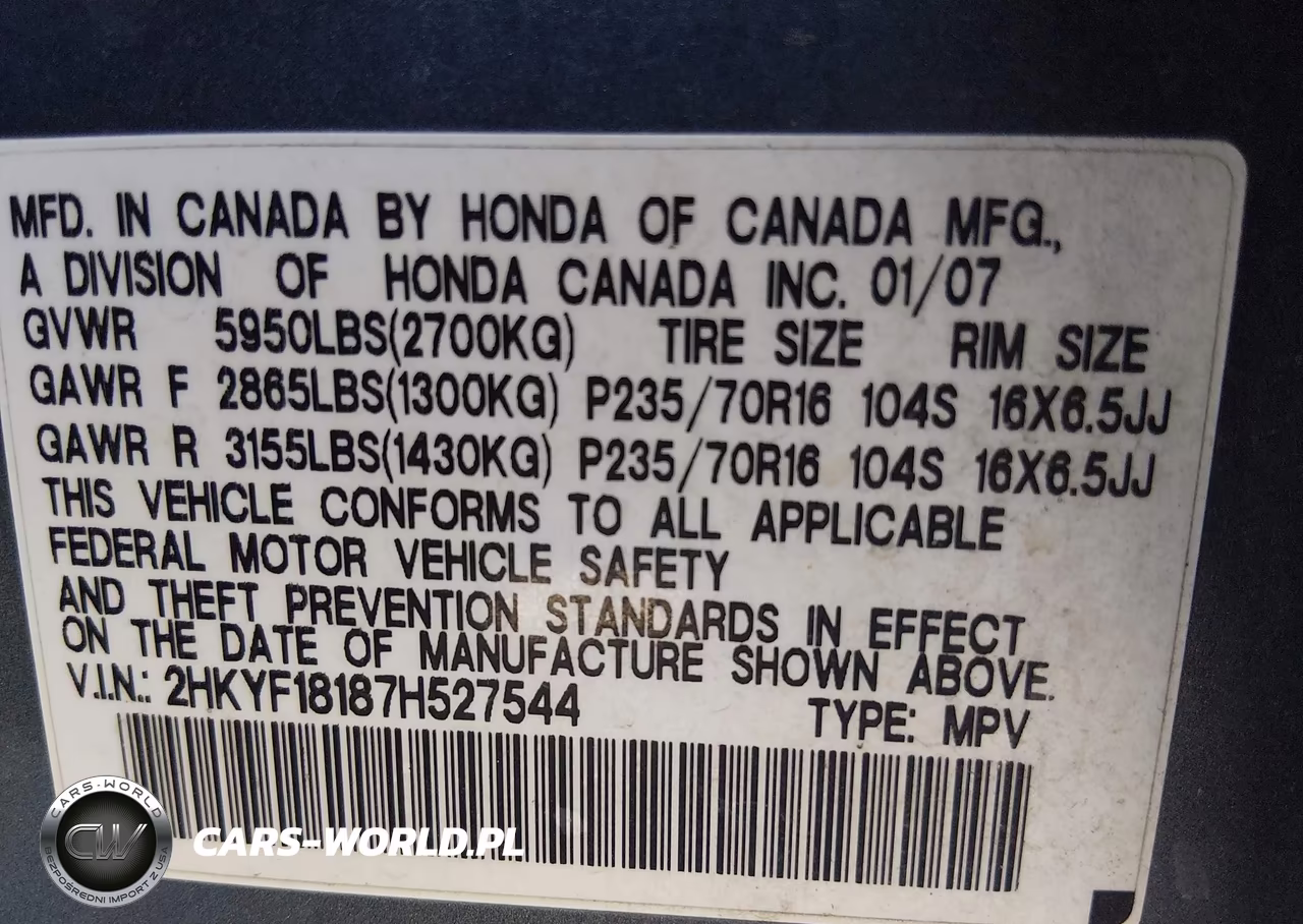2007 Honda Pilot Lx VIN:2HKYF18187H527544 - 9