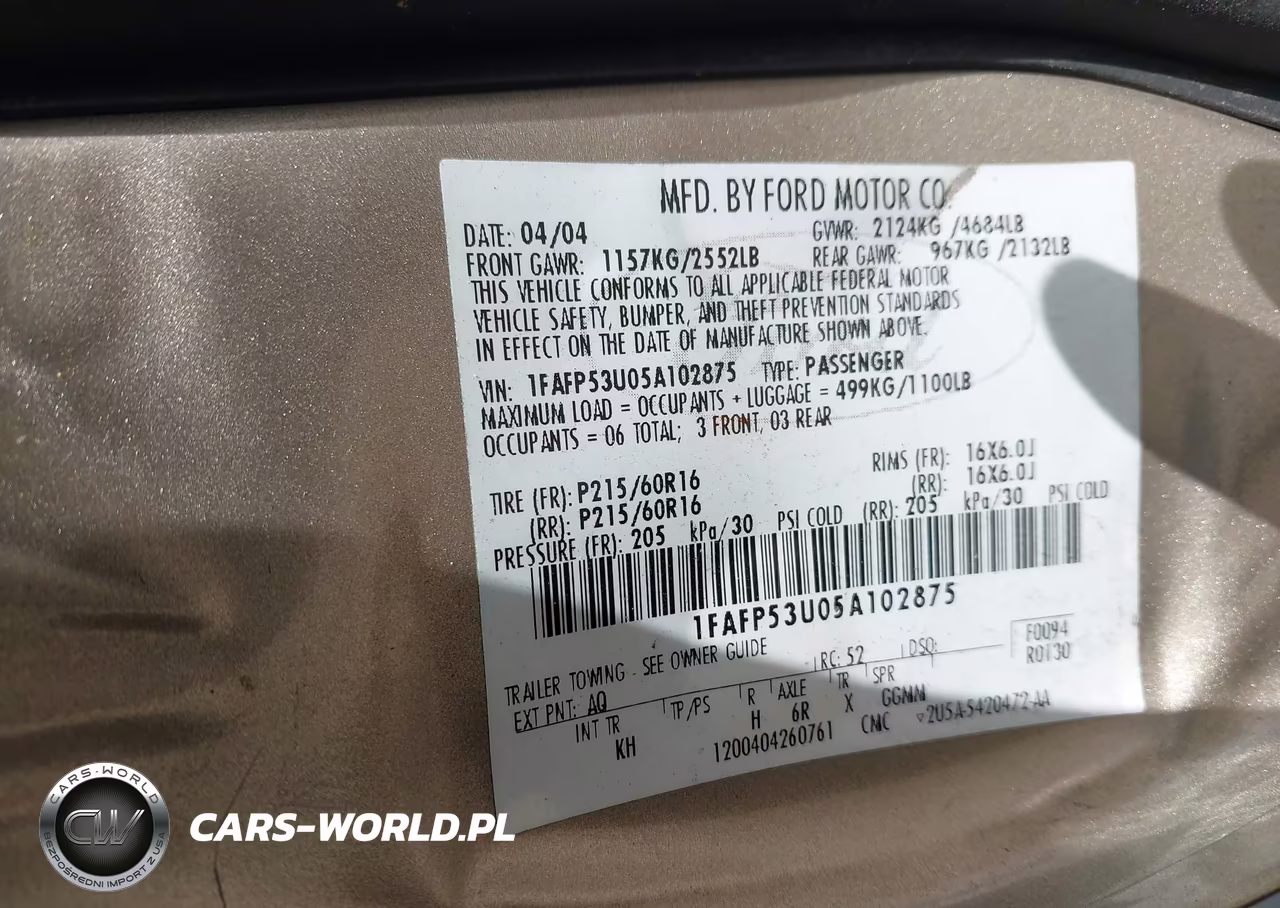 2005 Ford Taurus Se VIN:1FAFP53U05A102875 - 9