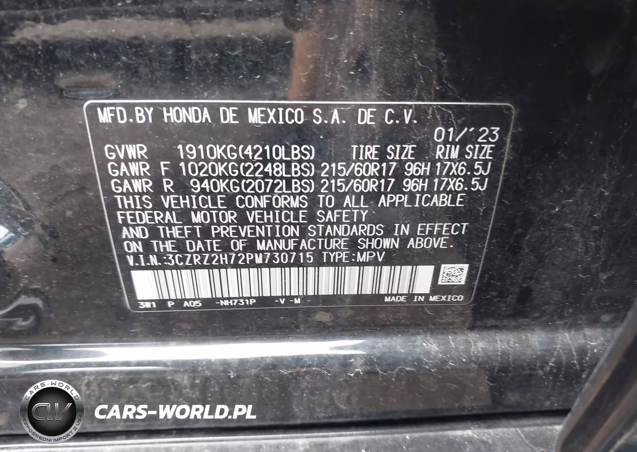 2023 Honda Hr-V Awd Ex-L VIN:3CZRZ2H72PM730715 - 9