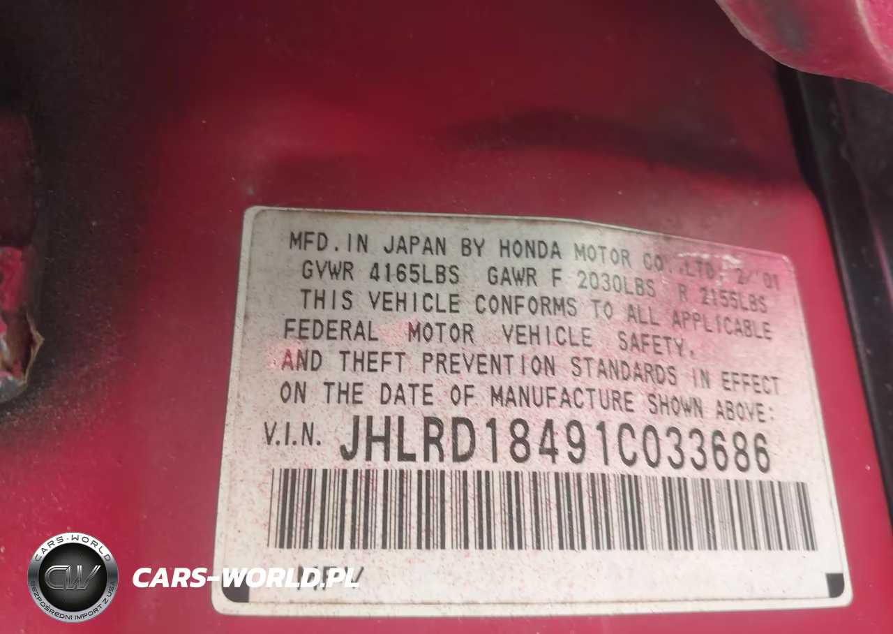 2001 Honda Cr-V Lx VIN:JHLRD18491C033686 - 9